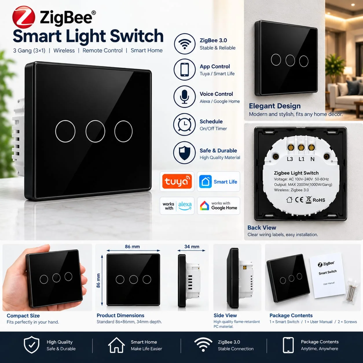 SMART SWITCH 3 GANG ZIGBEE