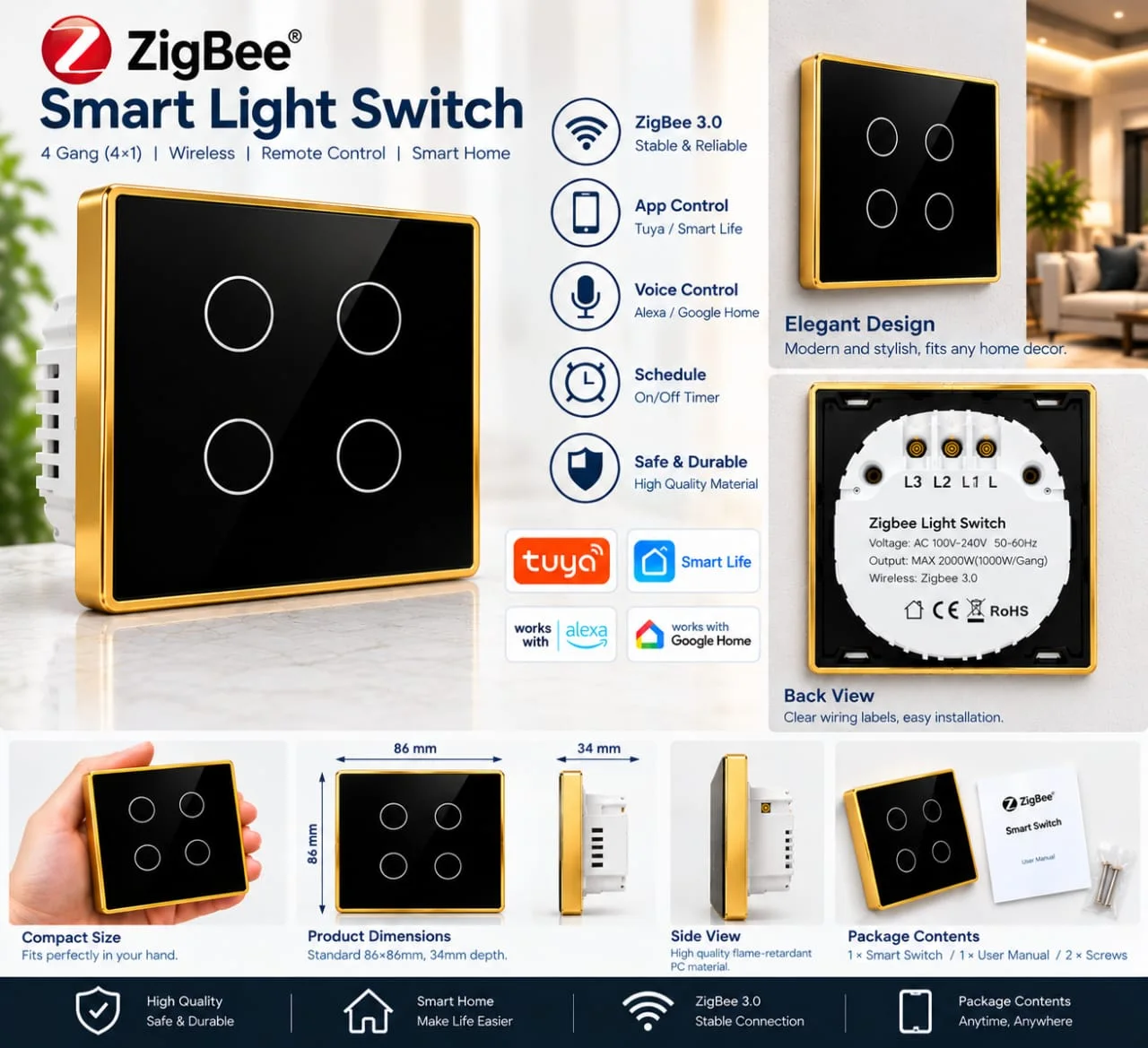 SMART SWITCH 4 GANG ZIGBEE