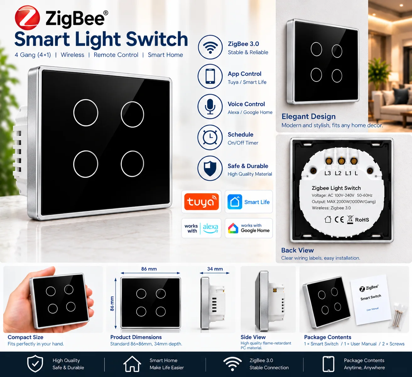 SMART SWITCH 4 GANG ZIGBEE