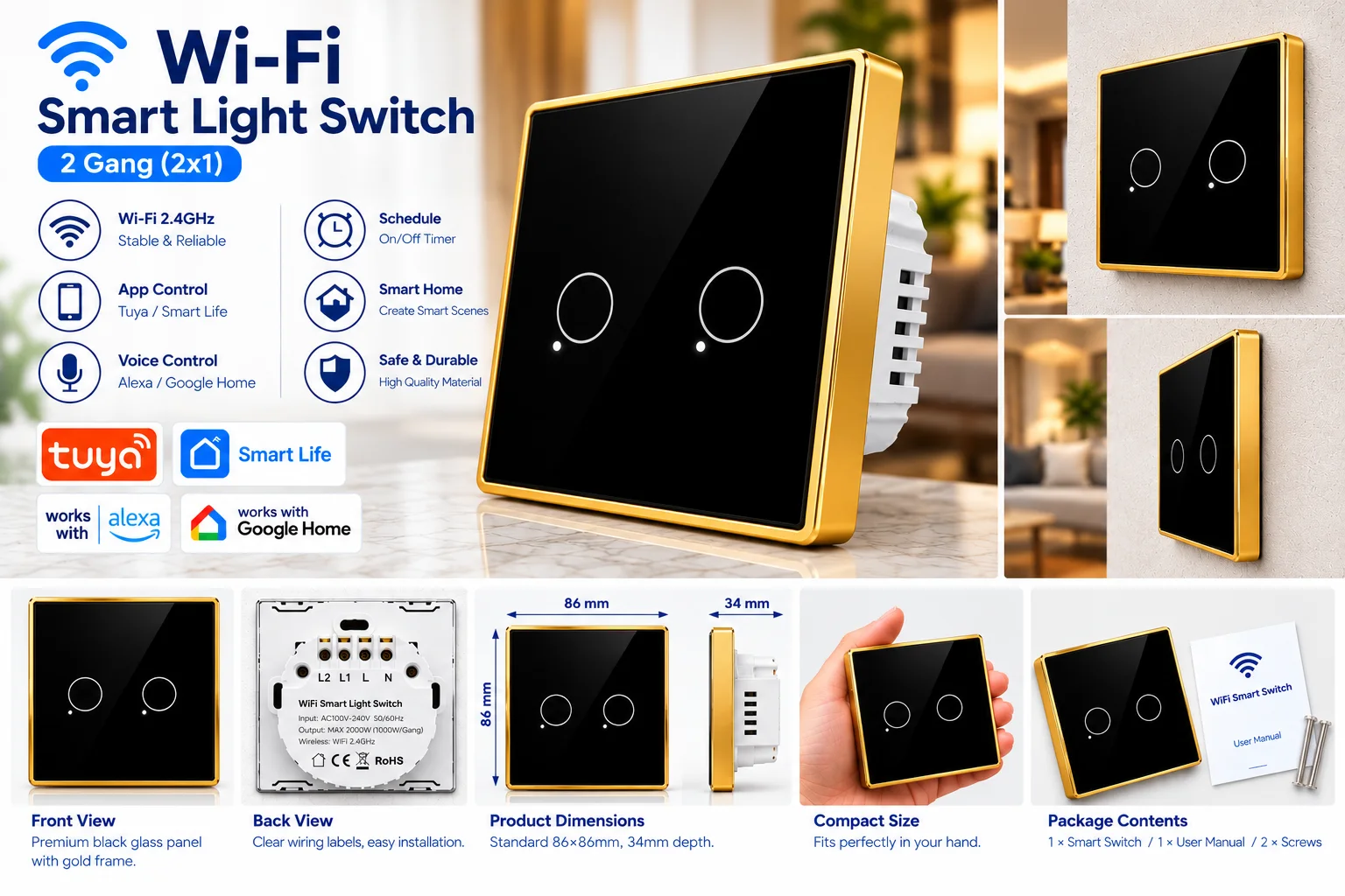 SMART SWITCH 2 GANG WIFI