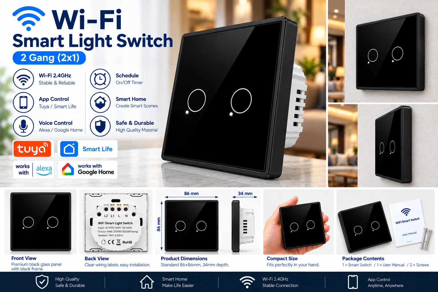 SMART SWITCH 2 GANG WIFI