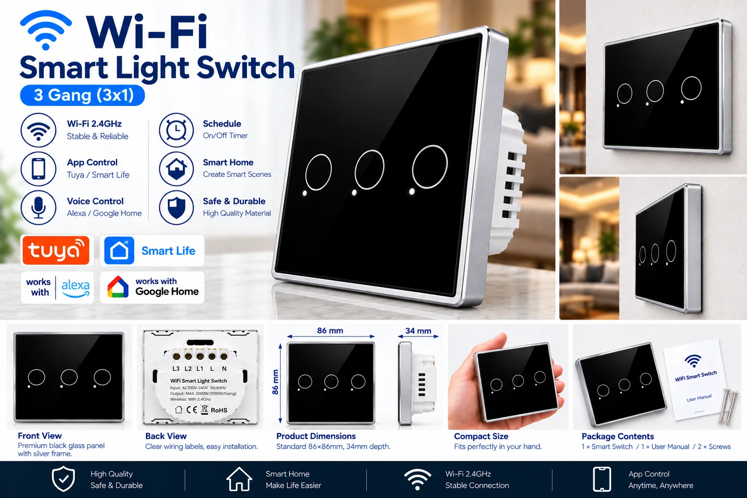 SMART SWITCH 3 GANG WIFI