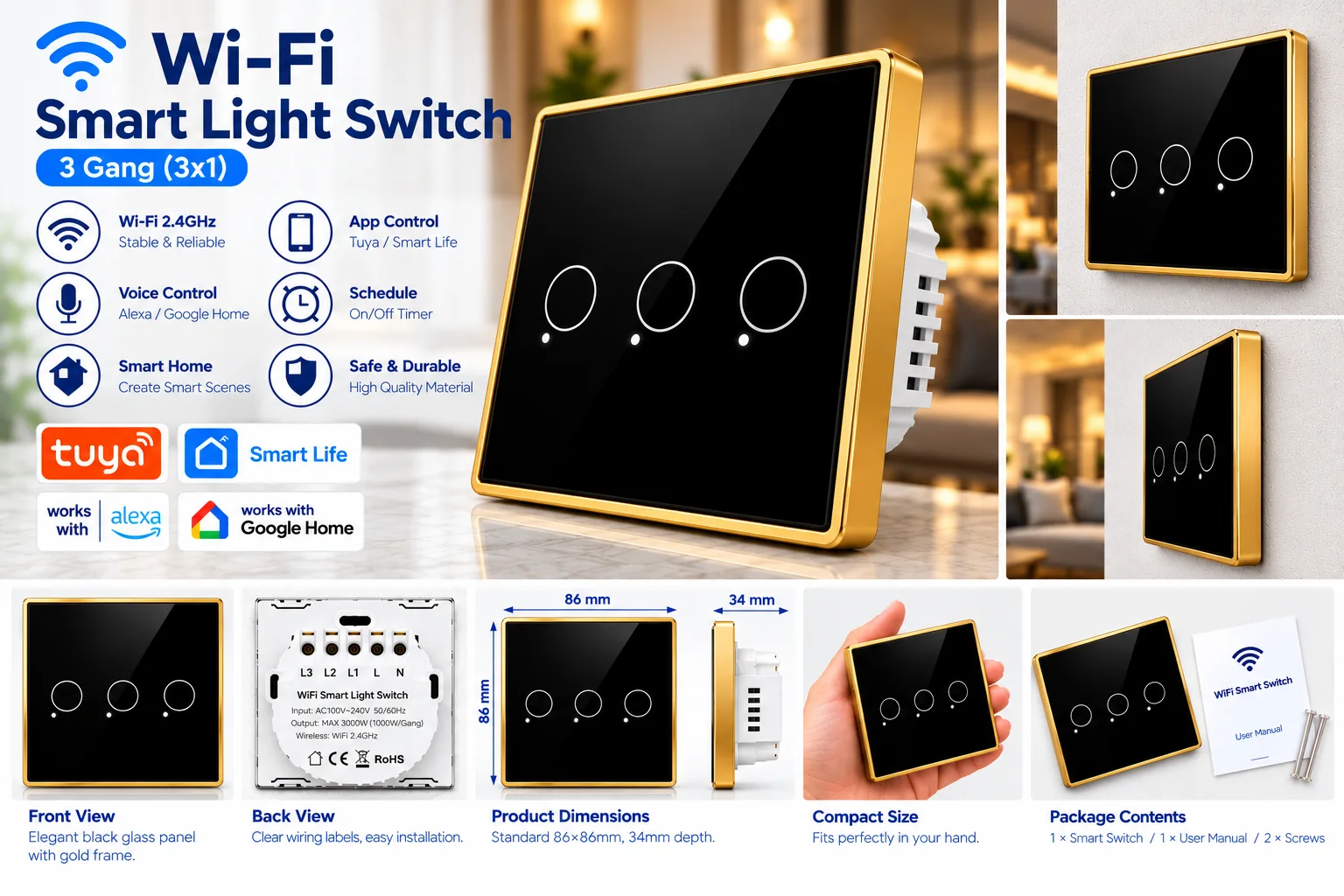 SMART SWITCH 3 GANG WIFI