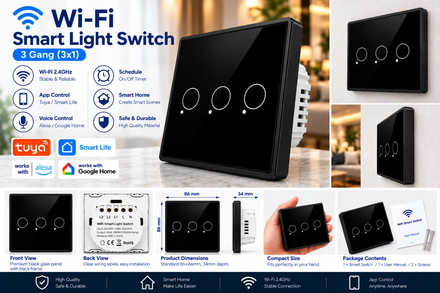 SMART SWITCH 3 GANG WIFI